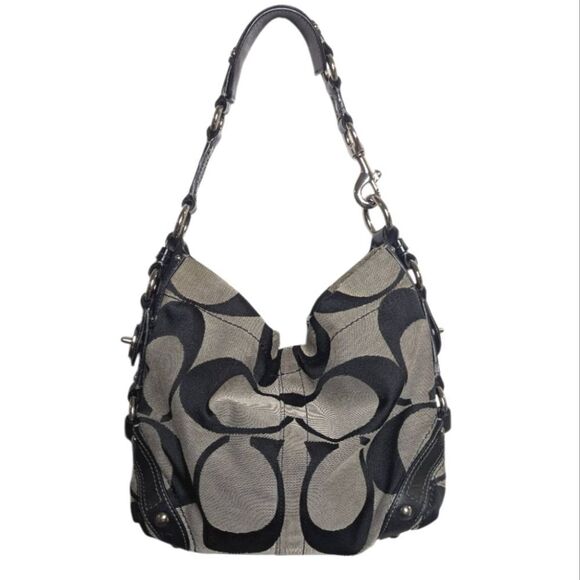 Coach Carly Signature Big C Black Gray Hobo Shoulder Vintage Bag Purse 12871 - Picture 3 of 10